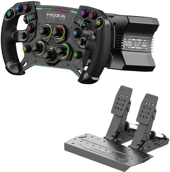 Moza R9 V3 + GS V2P + SRP2 – Direct Drive Sim Racing Set met 9Nm Base, GT Stuur en Load Cell Pedalen - PC