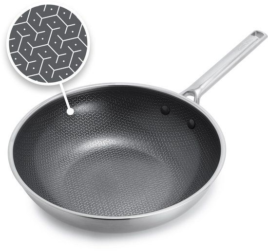 GreenPan Apex Wok - 28cm - PFAS-vrij - Inductie wok - Keramsich - Honingraat - Ovenbestendig tot 220°C - Vaatwasserbestendig - RVS handgrepen