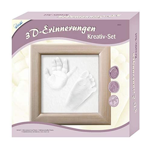 Mammut Spiel & Geschenk 3D-herinneringen - afvormset voor gipsafdruk van baby's, handen en voeten - complete set met houten frame - creatieve set voor jonge ouders - cadeau-idee voor geboorte