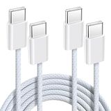 Anysea USB C naar USB C-kabel 60 W: USB type C naar type C-kabel, 2 stuks/1 m 3 A snel opladen nylon gevlochten koord compatibel met iPhone 16 15 Pro Max Galaxy S24 S23 Pixel iPad Pro/Air MacBook