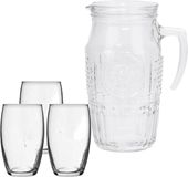 Bormioli Rocco schenkkan/waterkan van glas 1,8 liter met 6x stuks Tumbler waterglazen van 375 ml
