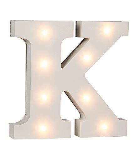 Out of the Blue 57/6084 - houten letter "K" verlicht met 8 LED-lampen, werkt op batterijen, ca. 16 cm