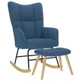 vidaXL Schommelstoel met voetenbank stof blauw