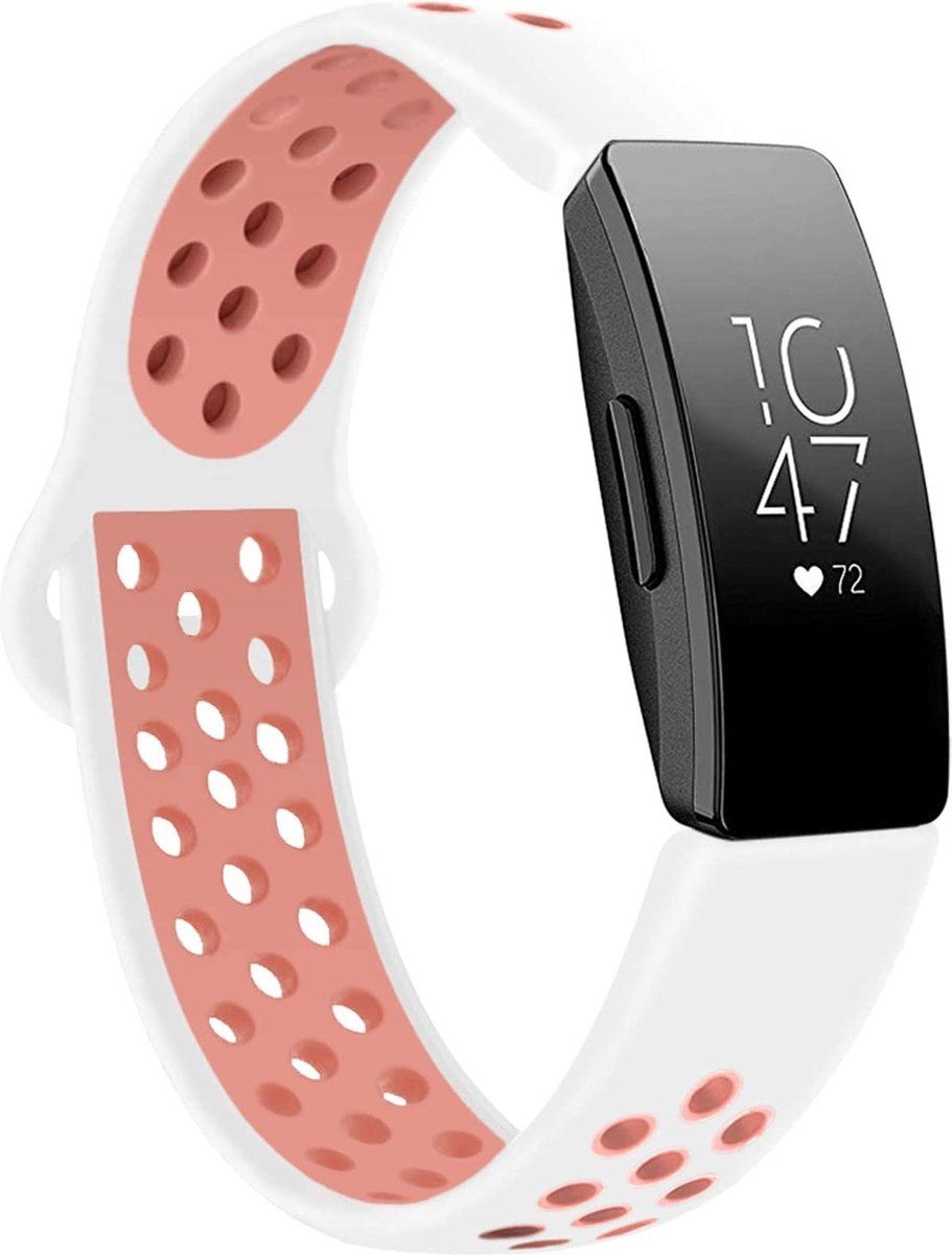 Strap-it sport band - wit/roze - Maat L - Geschikt voor Fitbit Inspire (HR) & Inspire 2