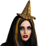 Atosa Halloween heksenhoed - mini hoedje op diadeem - goud glitter