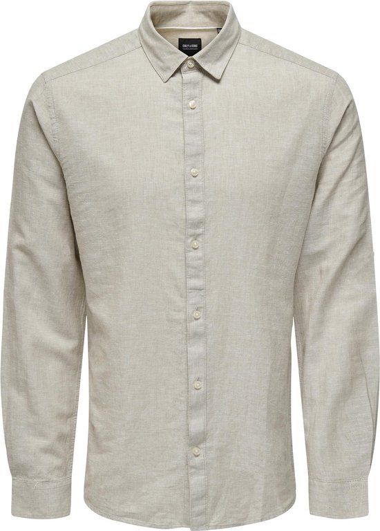 ONLY & SONS ONSCAIDEN LS SOLID LINEN SHIRT NOOS - Heren Overhemd - Maat S - Chinchilla