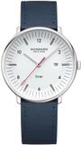 Mondaine Doppio 41mm staal leer blauw solar