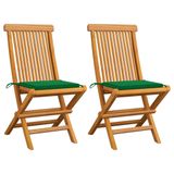 vidaXL Tuinstoelen 6 st met groene kussens massief teakhout
