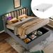 Pangivo Lit Coffre Double Rembourré Velours Gris 140x200 Cm Avec Matelas, Lampe De Lecture Et Usb