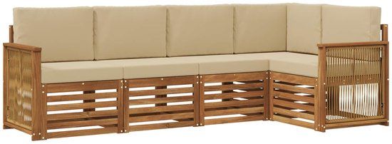 vidaXL - Buiten - bank - set - 4 - st - Naturel - Massief - Acacia - Hout - en - Polyester