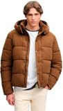 Superdry Premium Hooded Cord Puffer Jas Heren M Donker Tabak Bruin