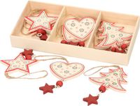 Bellatio Decorations G. Wurm Gmbh + Co. Kg Set van 6x witte houten kersthangers sterren, hartjes, kerstboompjes 10 cm