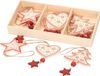 Bellatio Decorations G. Wurm Gmbh + Co. Kg Set van 6x witte houten kersthangers sterren, hartjes, kerstboompjes 10 cm