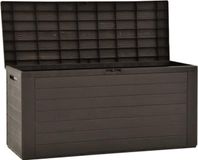 Happyment Coffre de jardin XL – Coffre de rangement – Étanche – Avec couvercle – Marron – Convient pour l'intérieur et l'extérieur – 280 litres – 117 cm