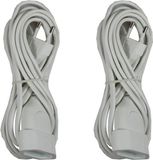 Benson Verlengsnoer - 2x stuks - wit - 3M - voor platte stekkers - randaarde - Tot 2300w
