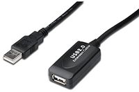 DIGITUS Actieve USB 2.0 verlengkabel - Repeater kabel - USB A male naar USB A female - 25 m - 480 Mbit/s - Plug & Play - Voeding via USB - Zwart