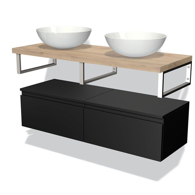 Maxaro Badkamermeubel Modulo Plato 120 cm Mat Zwart Lichtbruin Eiken