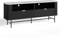 en.casa meuble TV Olvehok 140x40x55 cm noir aspect marbre blanc
