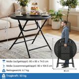 Cadre en acier inoxydable Table pliante - Table de jardin ronde - Ø80 cm - Portable et stable - Hauteur 74 cm - Noir