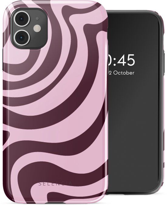 Selencia Hoesje - Geschikt voor Apple iPhone 11 - Backcover - Wavy Swirl Pink Plum