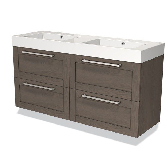 Maxaro Badkamermeubel 140 cm Modulo Donkerbruin Eiken 4 Lades Kader Wastafel Mineraalmarmer - 6095825825819