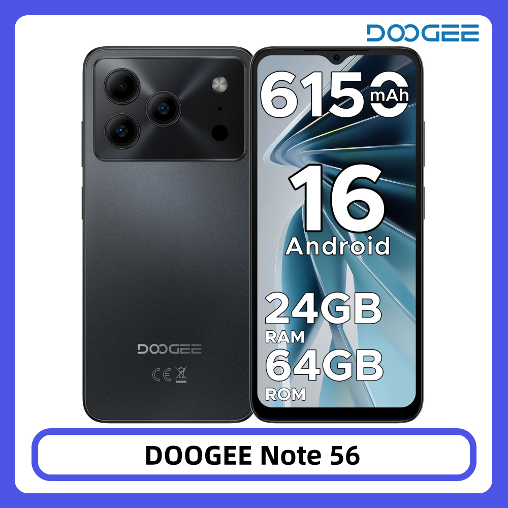 DOOGEE Note 56 Smartphone Android 16 6150 mAh Grote batterij 6,56 '' 90 Hz Display 24 GB 64 GB 8 MP + 5 MP Gezichtsontgrendeling Mobiele telefoon