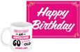 Bellatio Decorations Verjaardag cadeau koffiemok thema 60 jaar - vrouw - awesome - met knaproze Happy Birthday wenskaart - A5 formaat