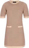 faina A-lijn Jurk met ronde hals en korte mouw - Taupe Beige