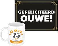 Bellatio Decorations Verjaardag cadeau koffiemok - 75 jaar - man - met wenskaart