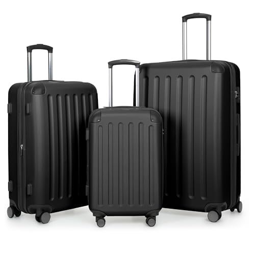HAUPTSTADTKOFFER - Spree 3-delige kofferset 4 dubbele wielen, trolley-set, uitbreidbare reiskoffer, (S, M & L), Zwart