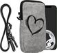 kwmobile Tasje voor smartphones L - 6,5" - Hoesje van vilt in zwart / lichtgrijs - Phone case met nekkoord - Brushed Hart design