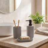 MSV Badkamer Accessoireset – 3-delige Badkamerset met Zeepdispenser, Beker en Zeepschaal – Beige