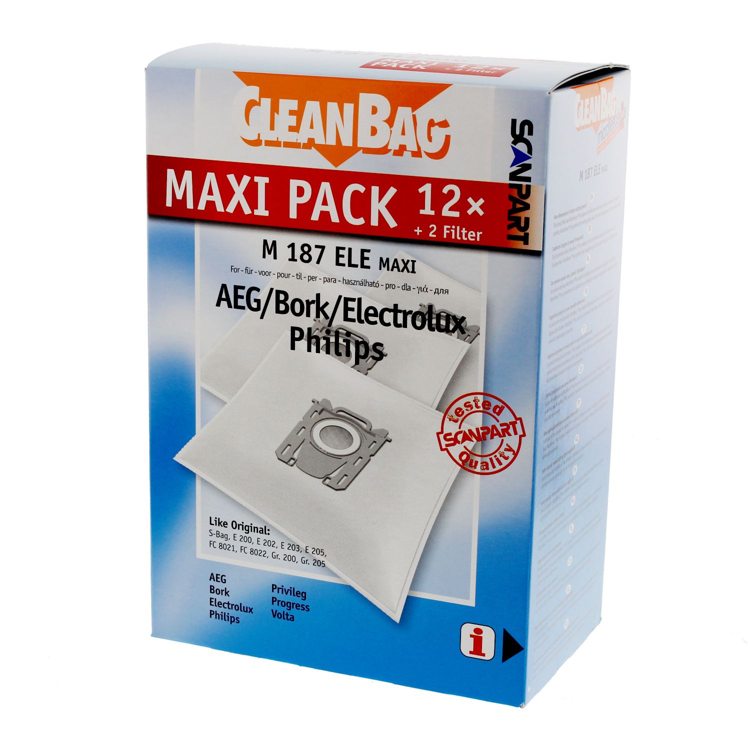 CleanBag Stofzuigerzakken - 12 stuks - Geschikt voor AEG Electrolux Philips S-bag - Inclusief 2 filters - Alternatief - Maxipack - Voordeelpak