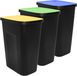 Poubelle noire avec couvercle coloré, set de 3 - 35 litres