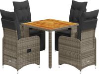 vidaXL 5-delige Bistroset met kussens, poly rattan, grijs