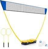 COAST™ Filet de badminton portable - Avec 2 raquettes - 1,6m - Jaune/Bleu