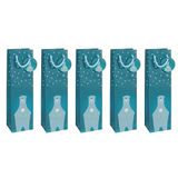 SIGEL GT0545 Cadeautasjes, Flesgeschenkzakjes van Papier, Set van 5, 35 x 10 cm, Petrolblauw, Kerstmis