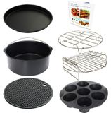 Zubehörset für Heißluftfritteuse 7-teilig - Eierbecherform - Pizzapfanne - Kuchenform - Spießhalter - Silikonmatte - Lebensmittelechtes Material - Heißluftfritteuse