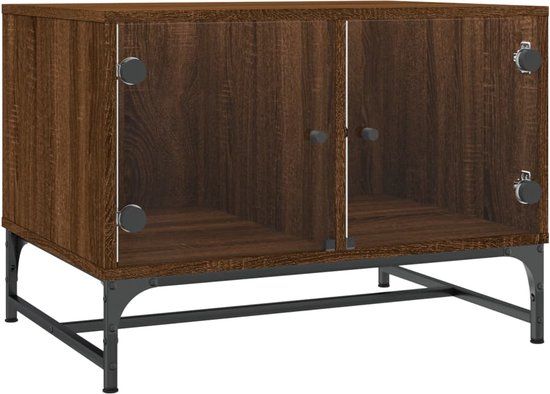 vidaXL Salontafel met glazen deuren 68,5x50x50 cm gerookt eikenkleurig