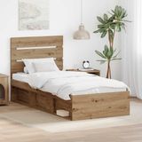 vidaXL Bedframe Ambachtelijk Eiken 100 x 200 cm Massief Grenenhout