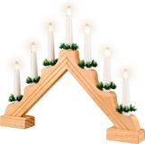Lumineo Kaarsenbrug naturel - hout - met LED verlichting - 7 led lampjes - 4,8 x 39,5 x 32 cm