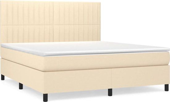 vidaXL Boxspring met matras stof crèmekleurig 160x200 cm