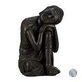 Relaxdays Boeddhabeeld Gekanteld Hoofd, 60 cm, Weerbestendig, Vorstvast, XL Zen Buddha, Binnen & Buiten, Donkergrijs
