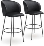 tectake® Set van 2 Barkrukken Luana - Gestoffeerde Barkruk met rugleuning - Barstoelen - Barstoel met voetensteun - Eetkamerstoel met fluwelen bekleding - Stevige stalen poten met antislip vloerbescherming - Zwart/zwart