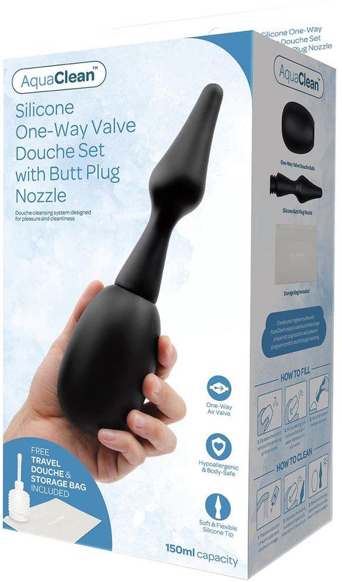 AquaClean One Way Valve Douche met anaalplug Nozzle 150ml - Zwart - 23 cm