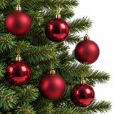Decoris Kerstballen - 12x st - donkerrood - 8 cm - kunststof - mat/glans - kerstversiering