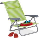 Merkloos Relaxdays Strandstoel Opvouwbaar - Verstelbaar - Laag - 8 Standen - Armleuning - Camping - Groen-Wit