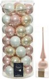 Decoris Kaemingk B.V. 49x stuks glazen kerstballen lichtroze/parel/wit 6 cm inclusief lichtroze piek