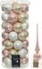 Decoris Kaemingk B.V. 49x stuks glazen kerstballen lichtroze/parel/wit 6 cm inclusief lichtroze piek