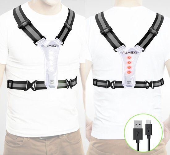 FUMIKO Hardloop Verlichting Vest - Fiets Verlichting Vest - Reflecterend - LED - USB Oplaadbaar - Wit